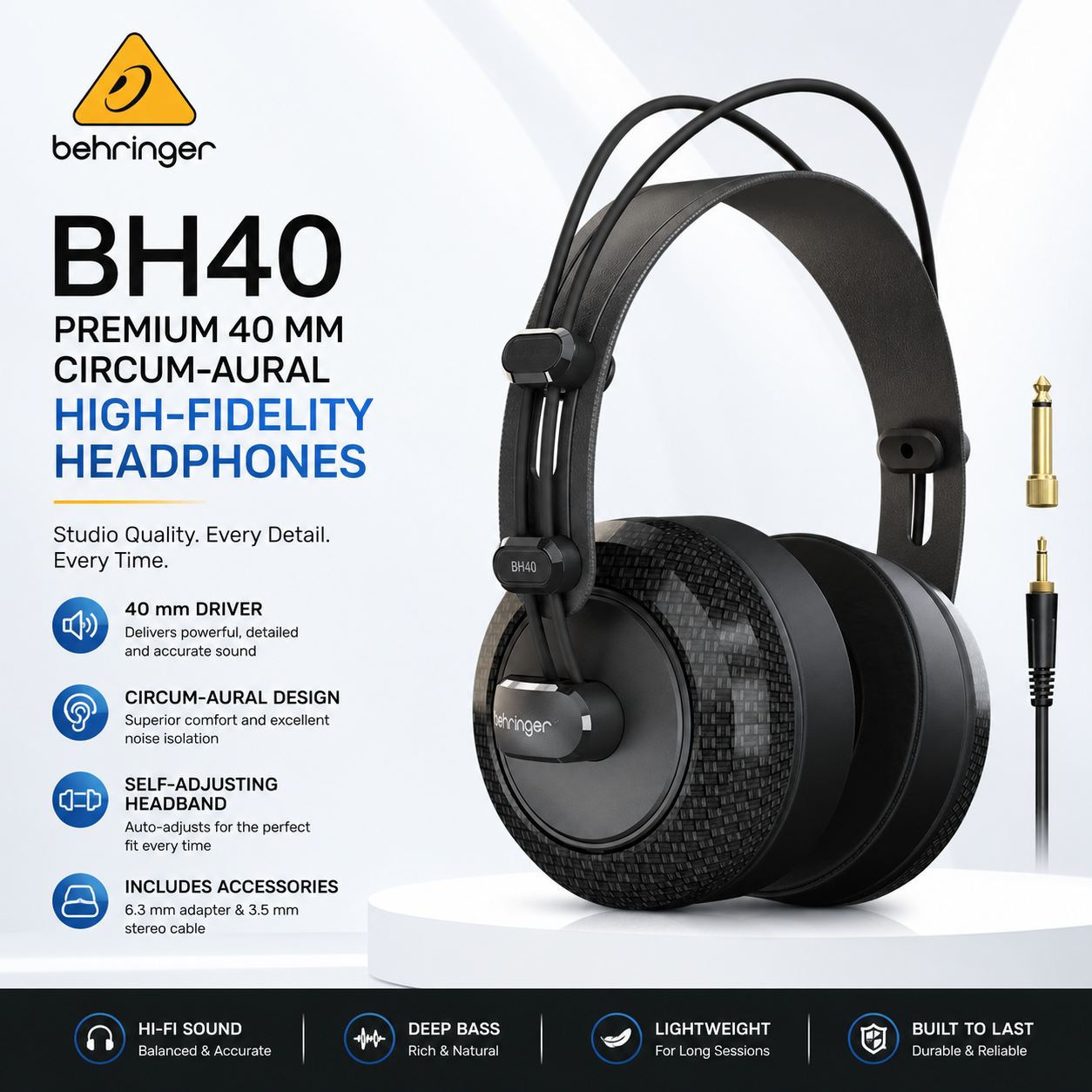 Behringer BH40 – Fon Kepala Hi-Fi Premium 40 mm Jenis Sekeliling Telinga