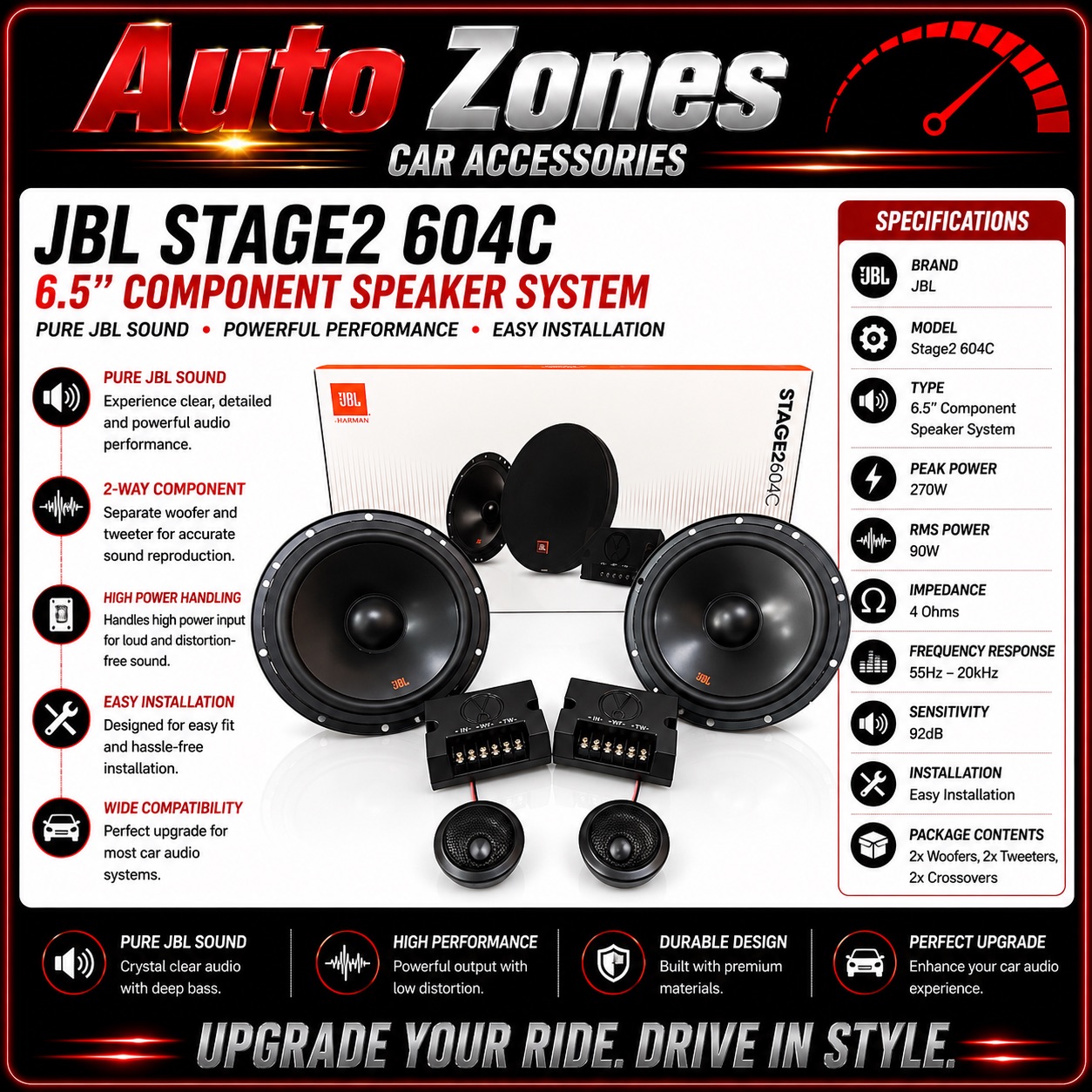 JBL stage2-604C component speaker 6.5 (160mm) 45W RMS 270W Peak