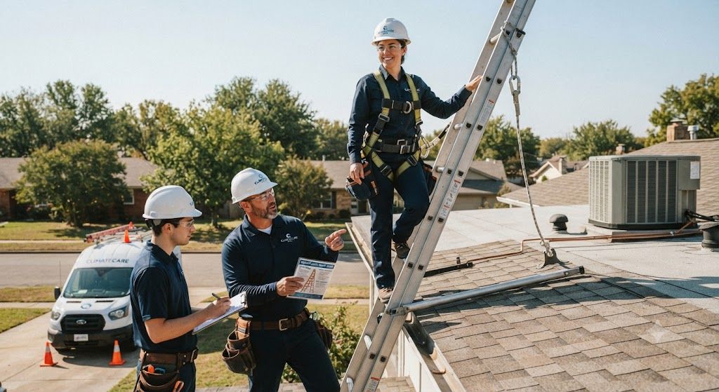 HVAC technician fall prevention ladder safety