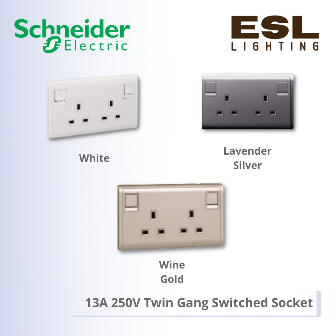 [DISCONTINUE] SCHNEIDER Pieno 13A 250V Twin Gang Switched Socket - E82T25C_WE_G11 E82T25C_LS_G11 E82T25C_WG_G11