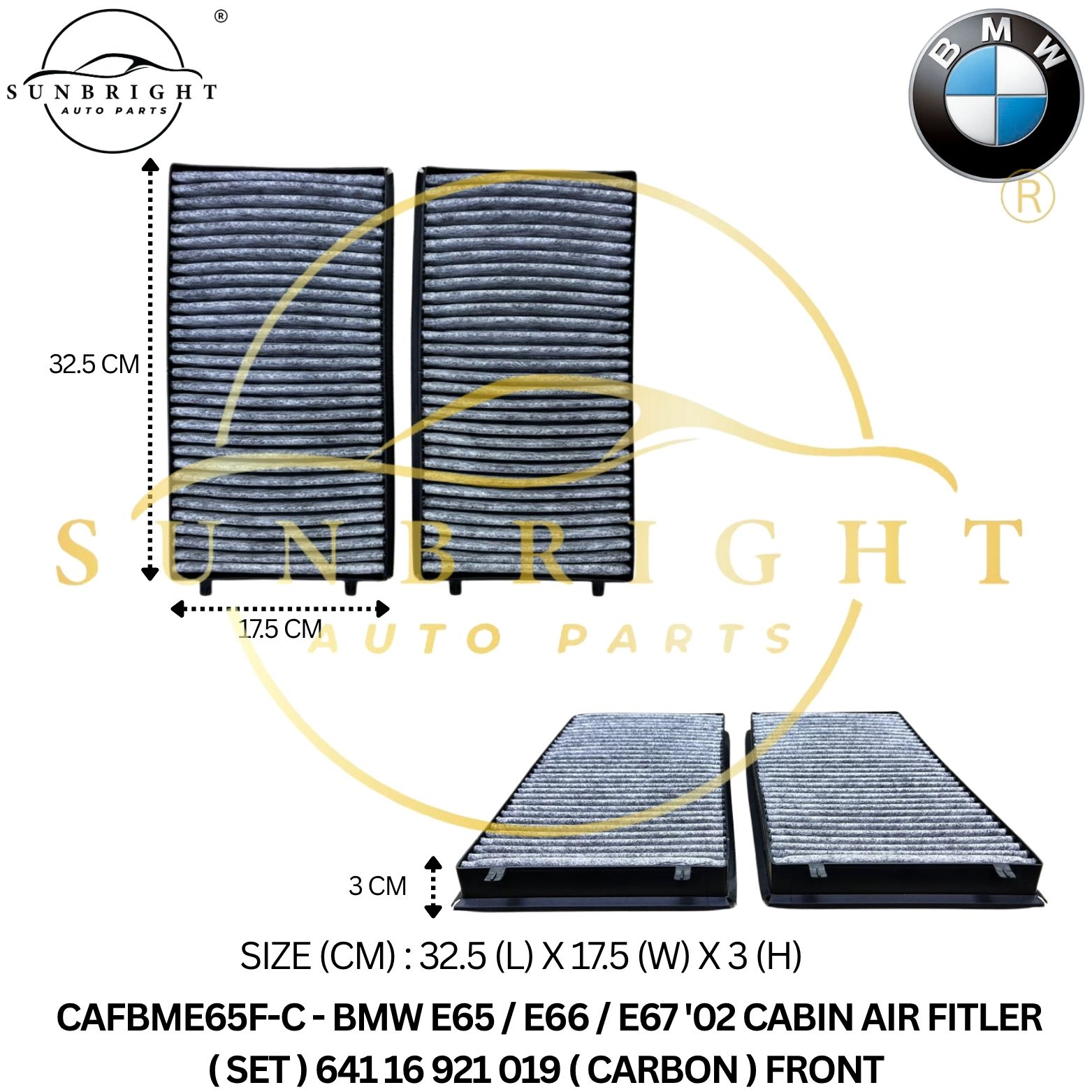 CAFBME65F-C - BMW E65 / E66 / E67 '02 CABIN AIR FITLER ( SET ) 641 16 921 019 ( CARBON ) FRONT