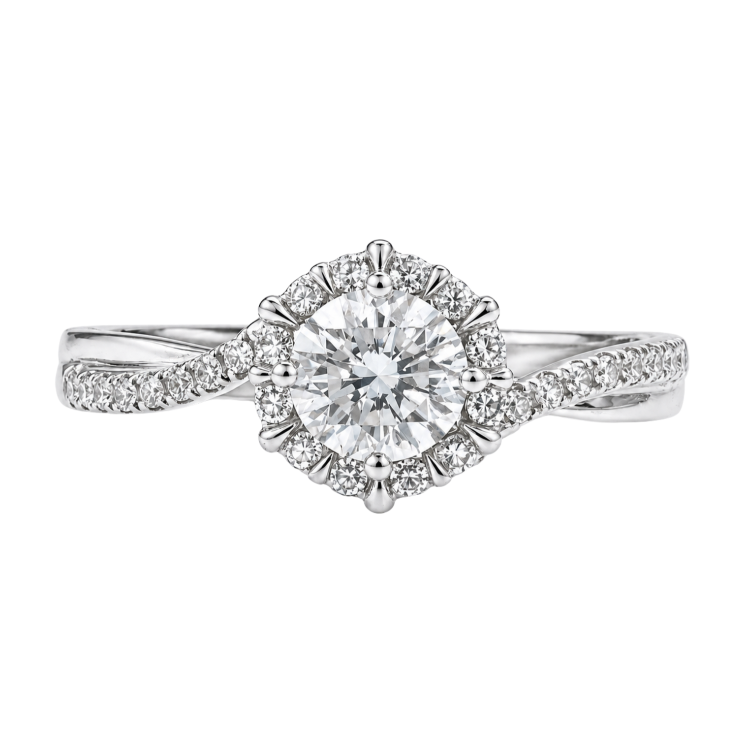 Roman & Co庐 Elyvara Crown Halo Pav茅 Solitaire Engagement Ring