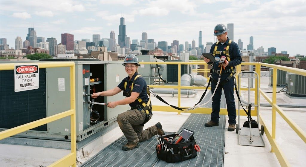 HVAC fall prevention methods for servicing work