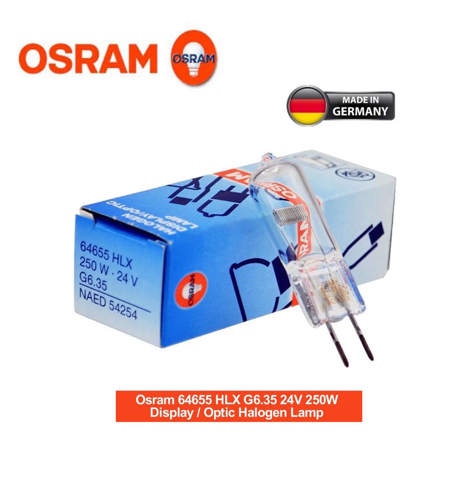 Osram HLX 64655 GY6.35 250w 24v Display Optic Halogen Bulb