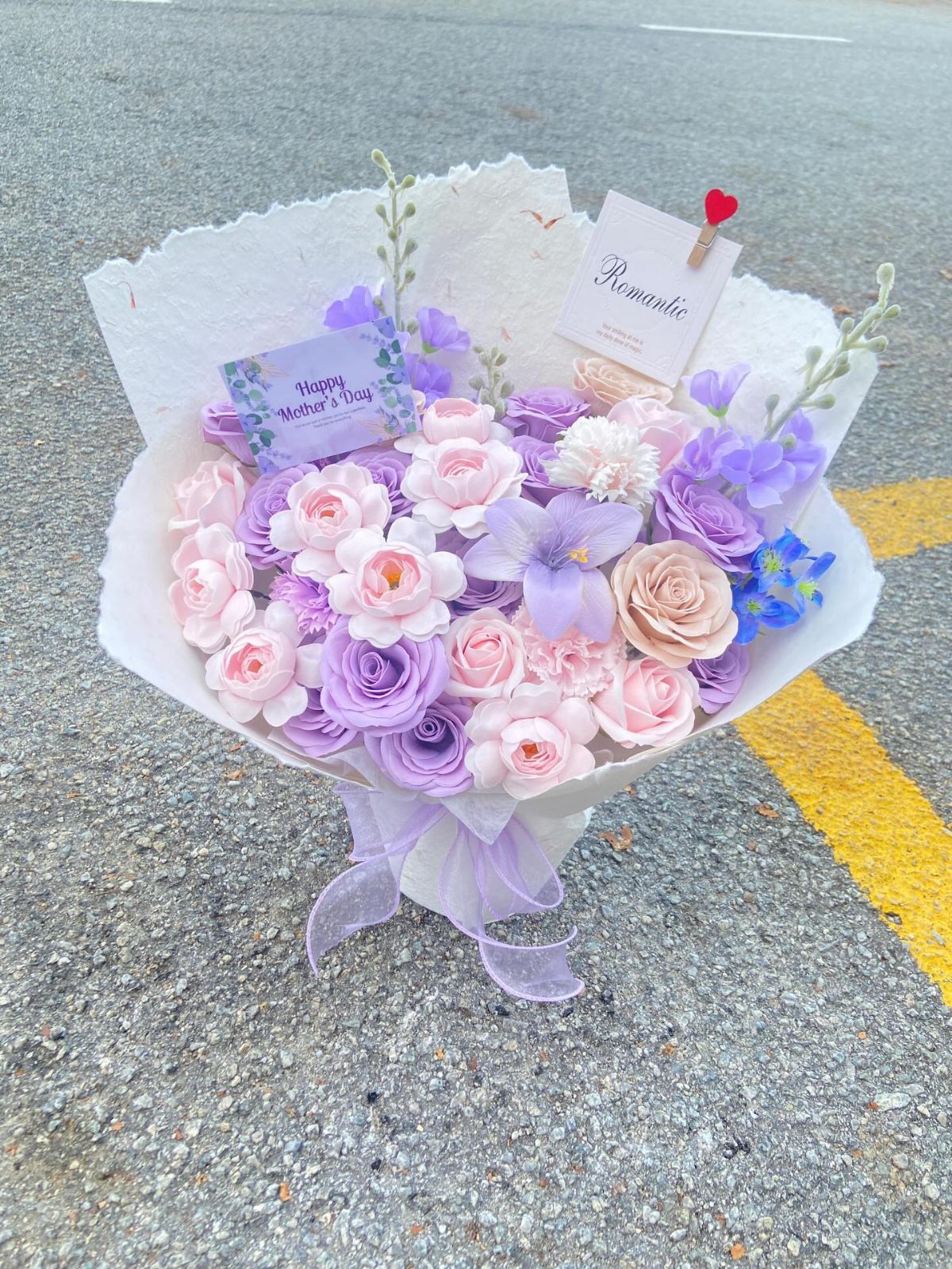 Gentle Pink & Lavender Soap Flower Bouquet