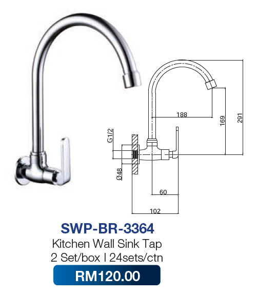 Saniware Kitchen Wall Sink Tap 3364