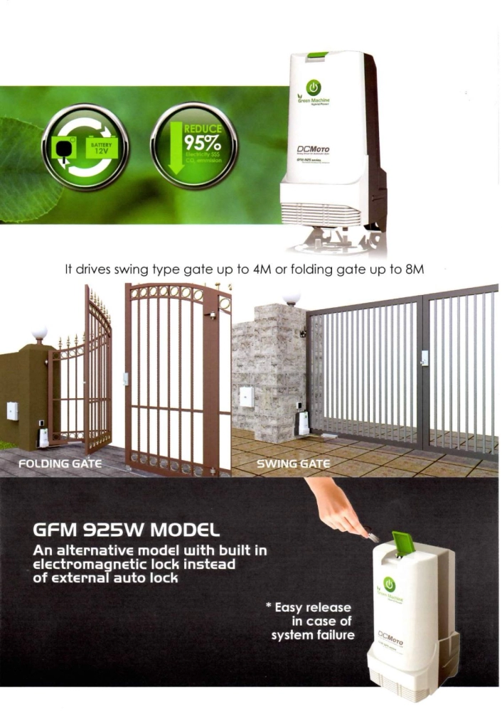 AutoGate DCMoto GFM925W Hybrid Auto Gate with External Auto Lock-Optional (For Swing / Folding Gate)