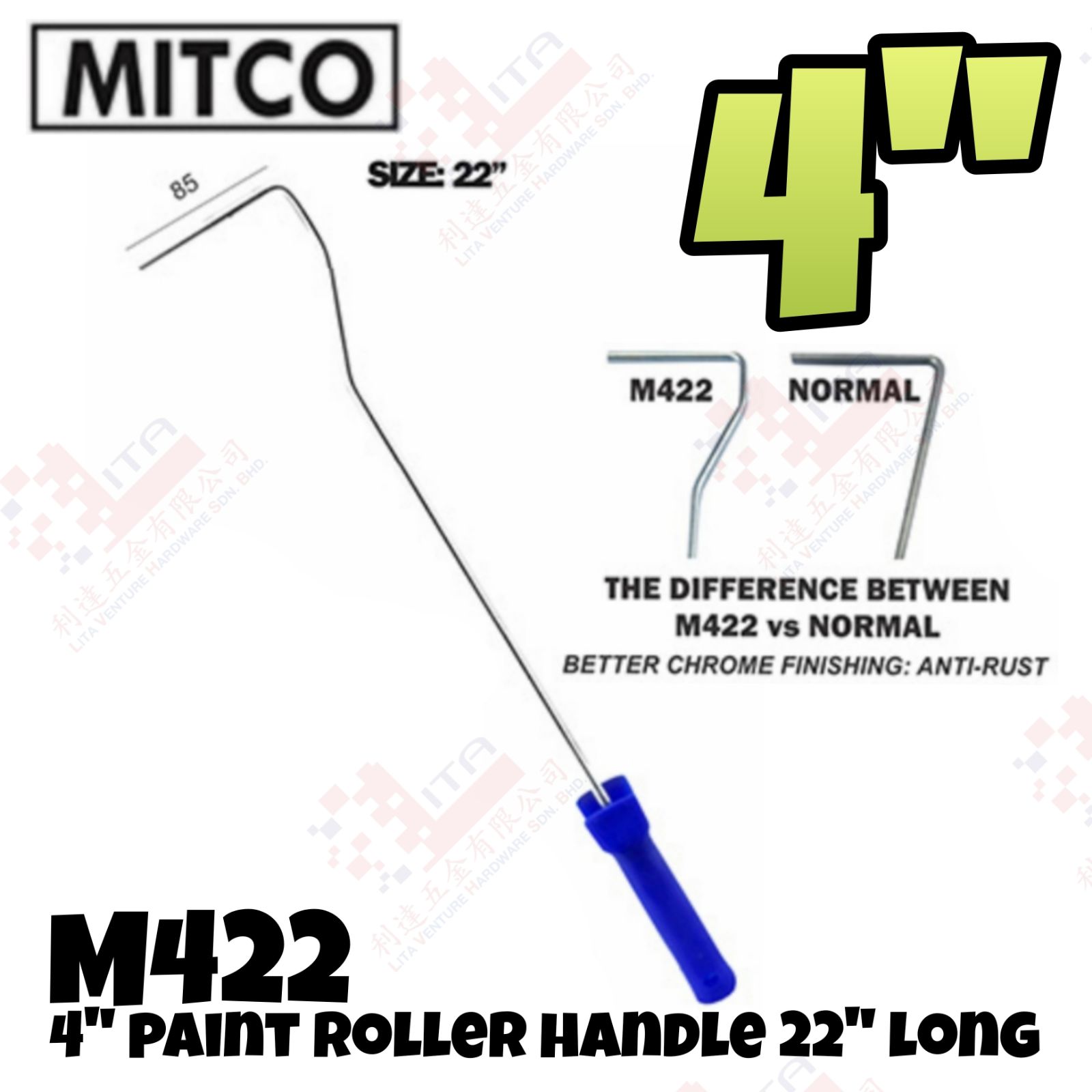 MITCO BRAND 4'' PAINT ROLLER HANDLE 22'' LONG - M422