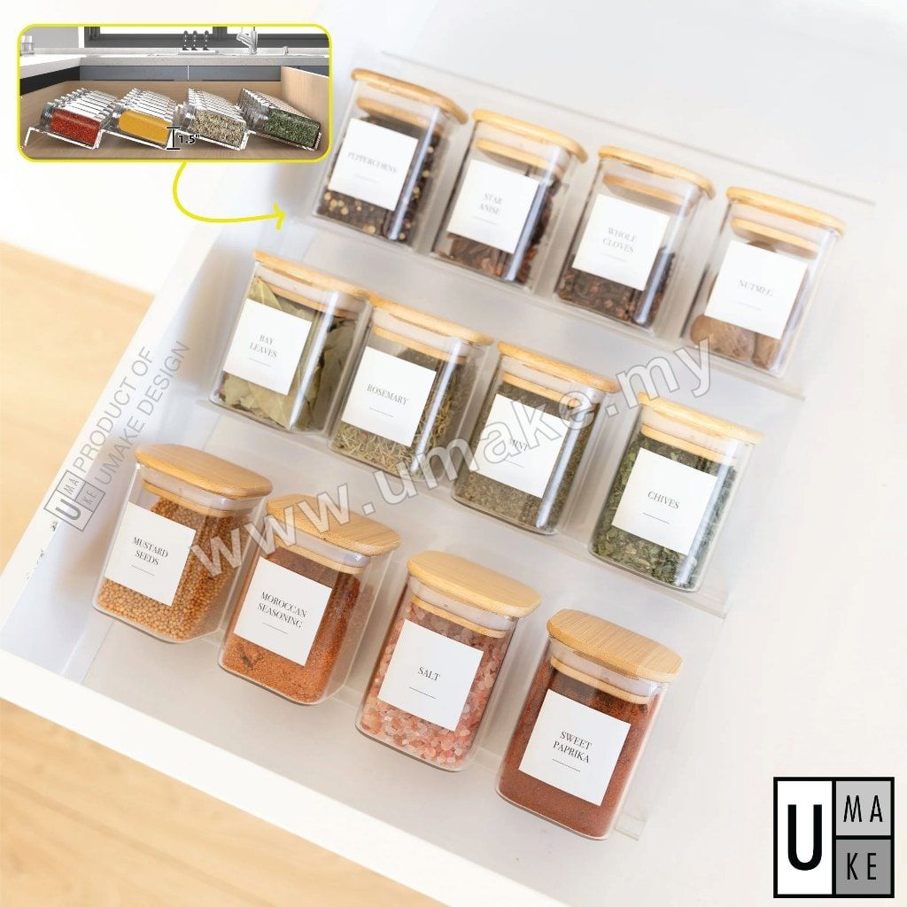 Acrylic Spice Drawer Organizer | Jar Divider Spice Separator (3mm Grade A, Pembahagi Laci)