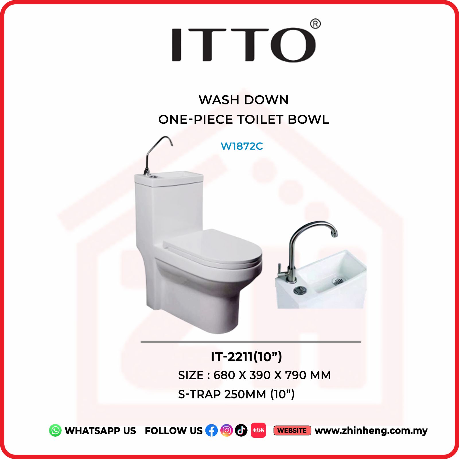 ITTO WASH DOWN ONE PIECE TOILET BOWL  IT-2211(10")