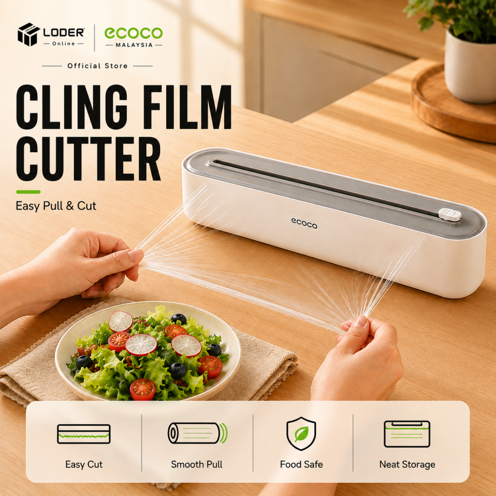 LODER ECOCO Cling Film Cutter Plastic Wrap Dispenser Food Wrap Cutter Kitchen Organizer