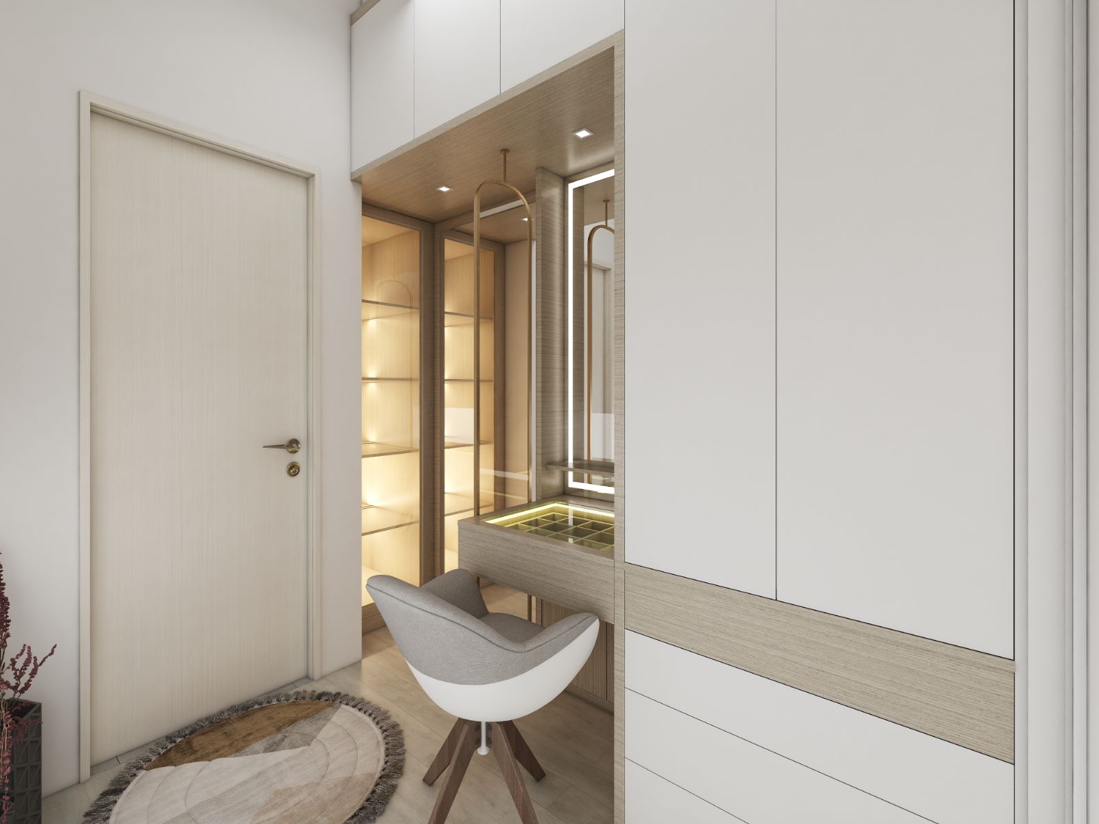 Daughter Bedroom | Walk-In Wardrobe | Display Cabinet | Dressing Table | Full Height Wardrobe | Creamy Style