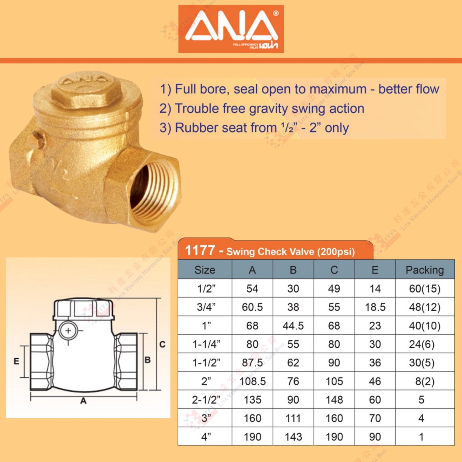 ANA BRAND SWING CHECK VALVE - 1177