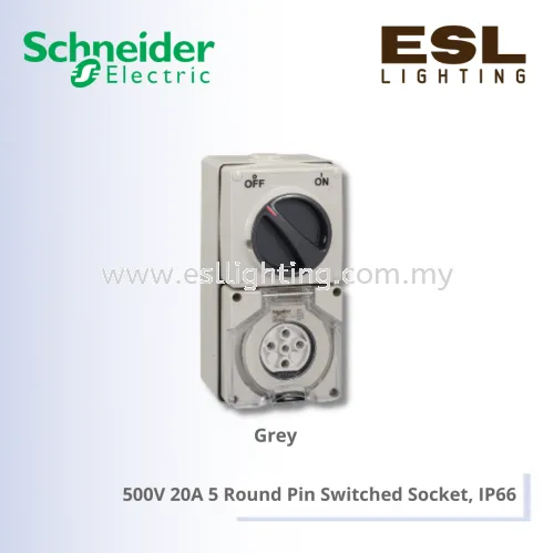 SCHNEIDER S56 Series & 66 Series 500V 20A 5 Round Pin Switched Socket, IP66 - S56C520GY