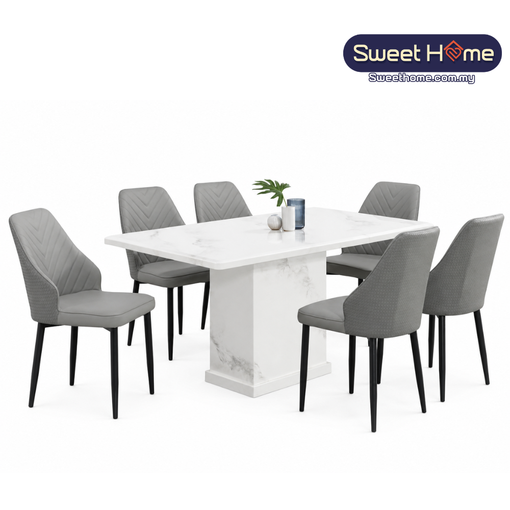STANDARD Marble Dining Table Set with Dining Chairs ( 5.25 ft ) | Dining Furniture Shop