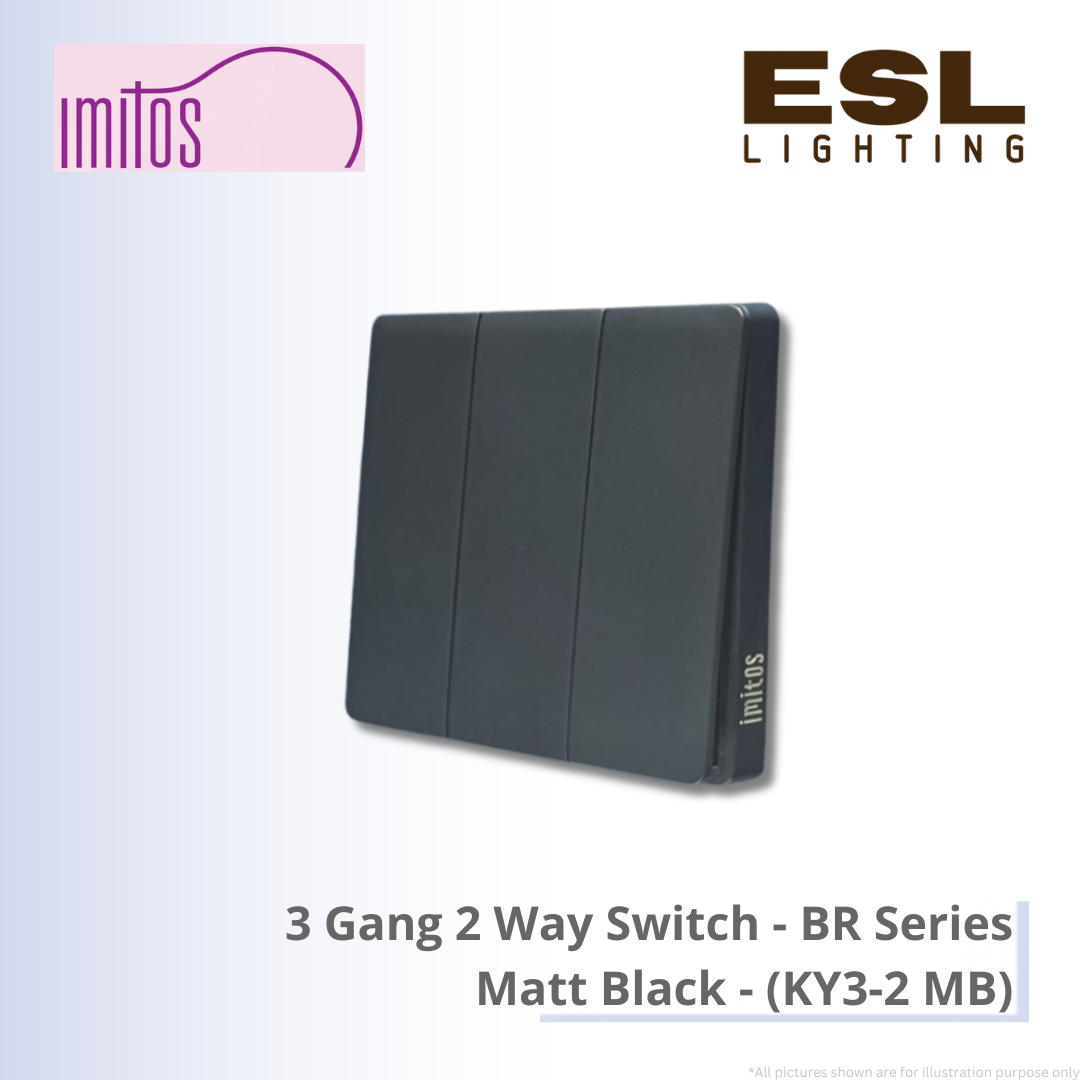 IMITOS 3 Gang 2 Way Switch (BR Series) Matt Black - KY3-2 MB [SIRIM]