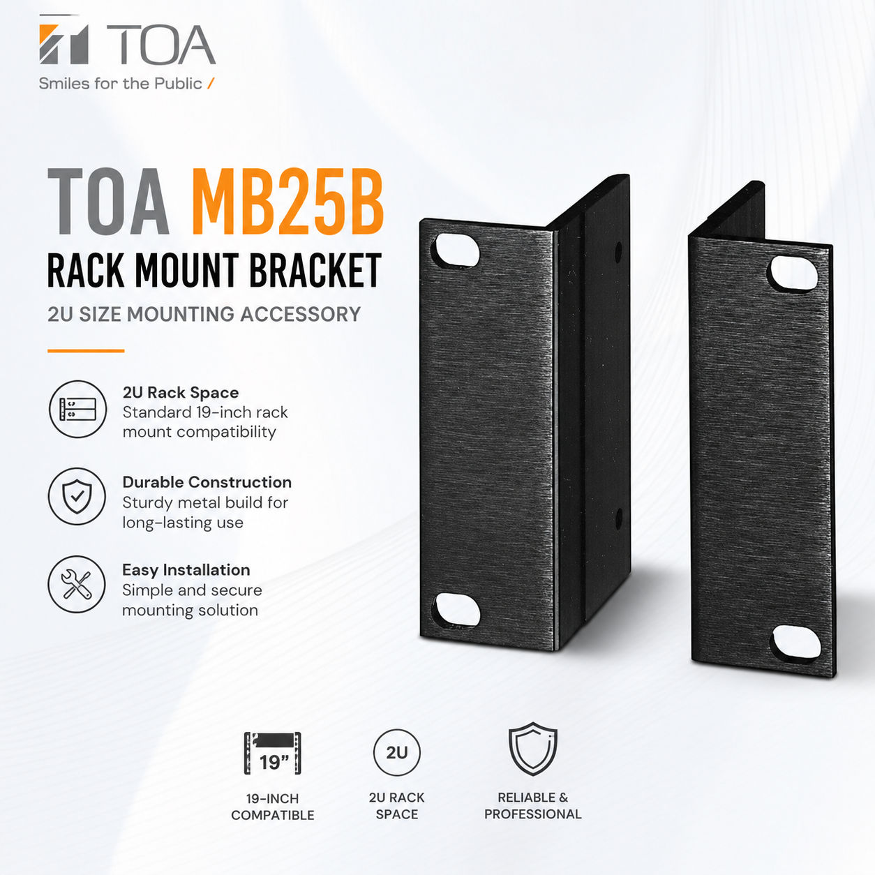 TOA MB25B 机架安装支架 – 适用于2U尺寸设备