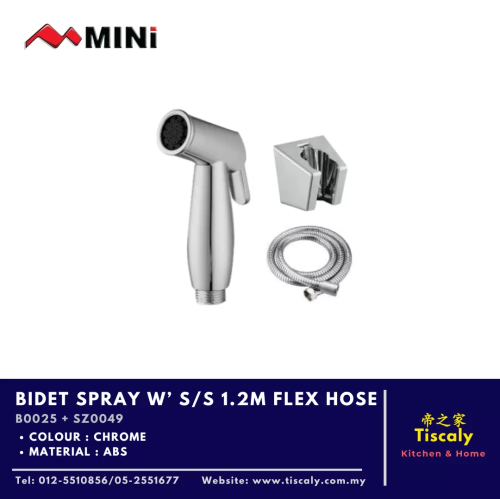 MINI BIDET SPRAY with Stainless Steel 1.2M FLEX HOSE B0025 + SZ0049