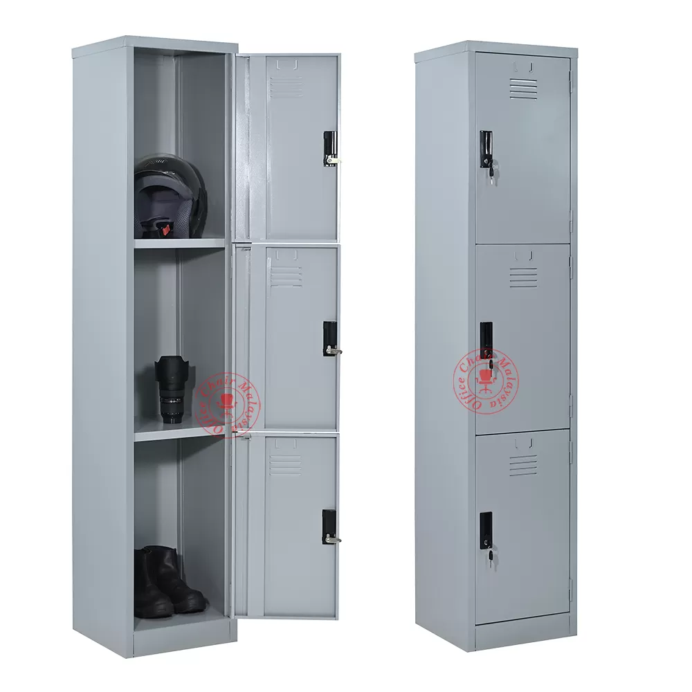 3 Compartment Steel Locker | Metal Locker | Locker Besi | Loker (with Handle Cam Lock)