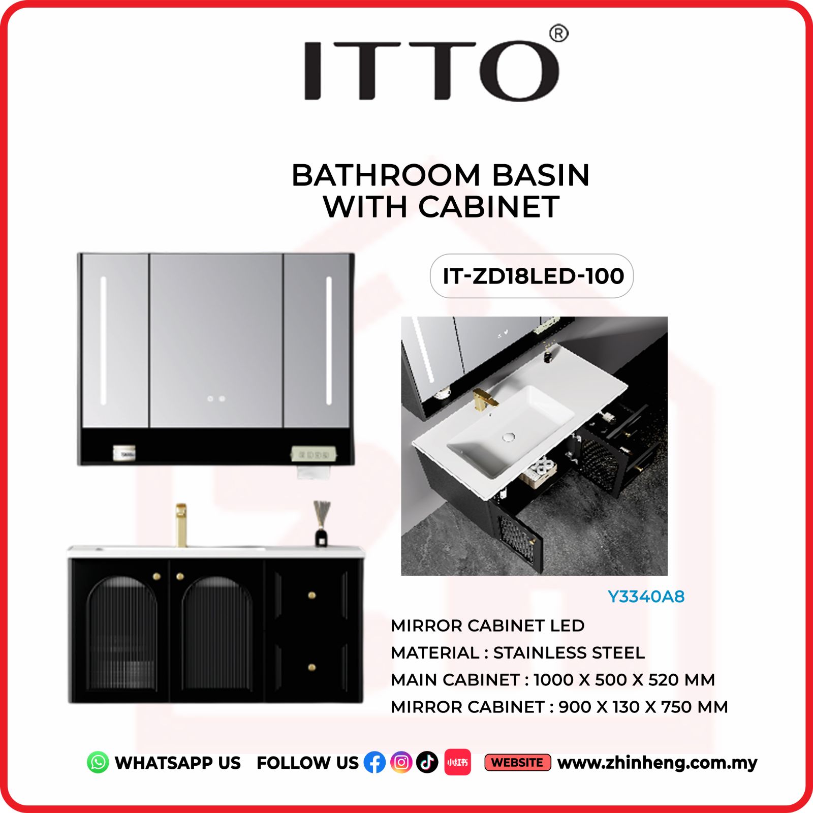 ​​​​​​​ITTO BATHROOM BASIN WITH CABINET IT-ZD18LED-100