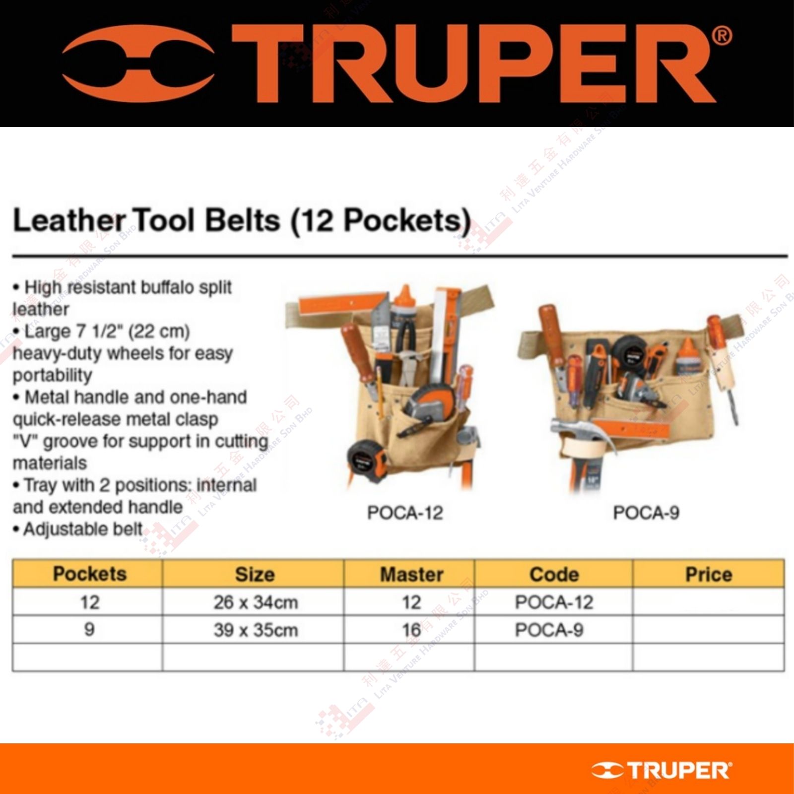 TRUPER BRAND LEATHER TOOL BELTS - POCA12 POCA9