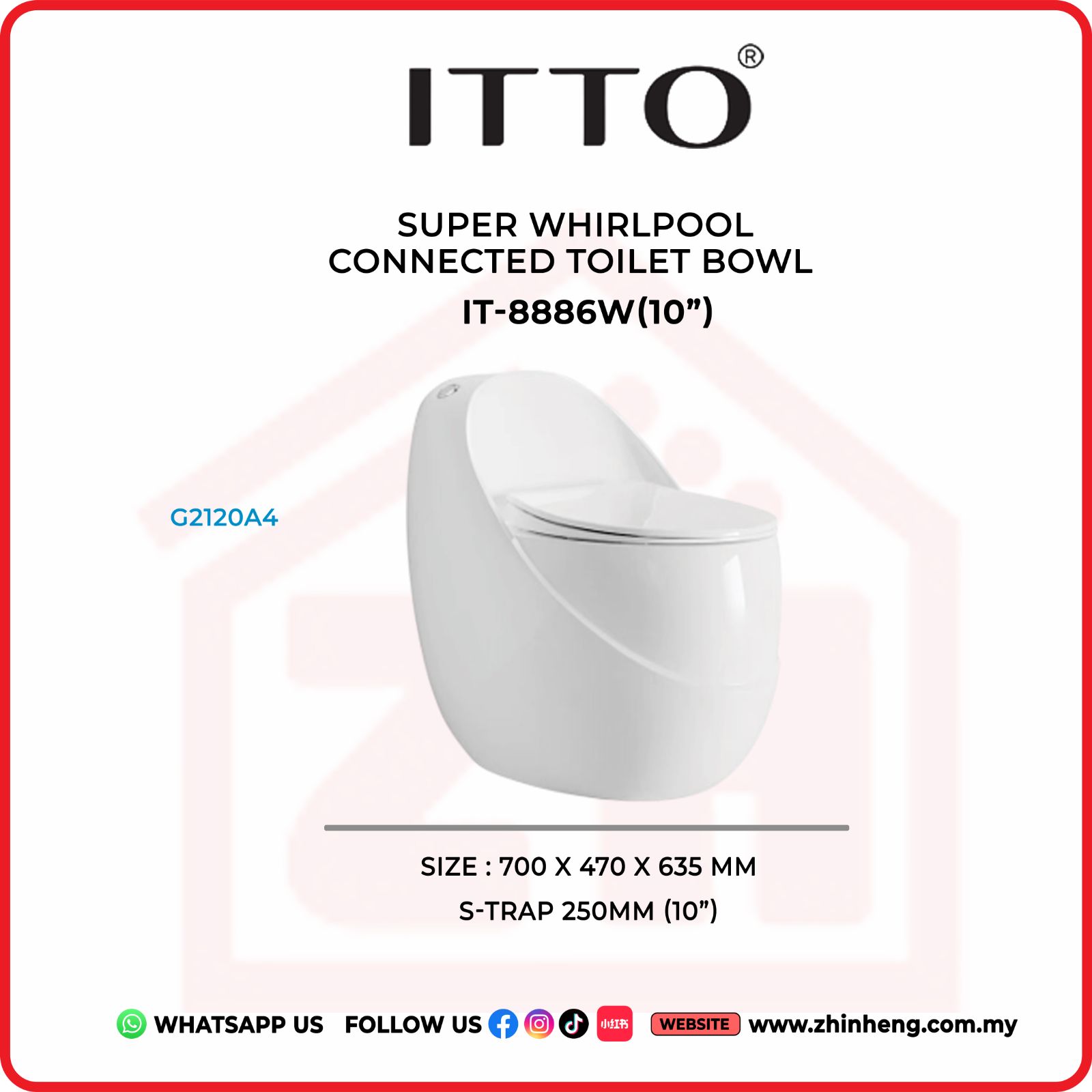 ITTO SUPER WHIRLPOOL CONNECTED TOILET BOWL  IT-8886W(10")