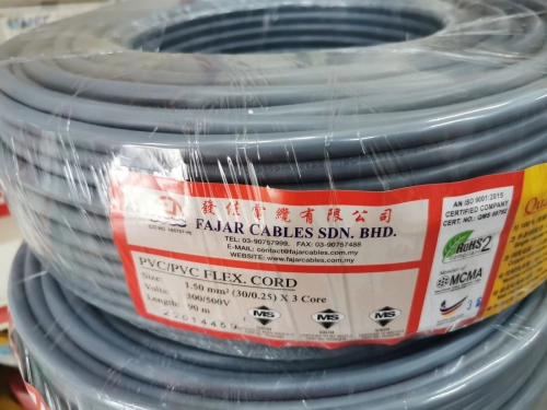 PVC/PVC Flex. Cord 1.50mm (30/0.25) x 3 Core