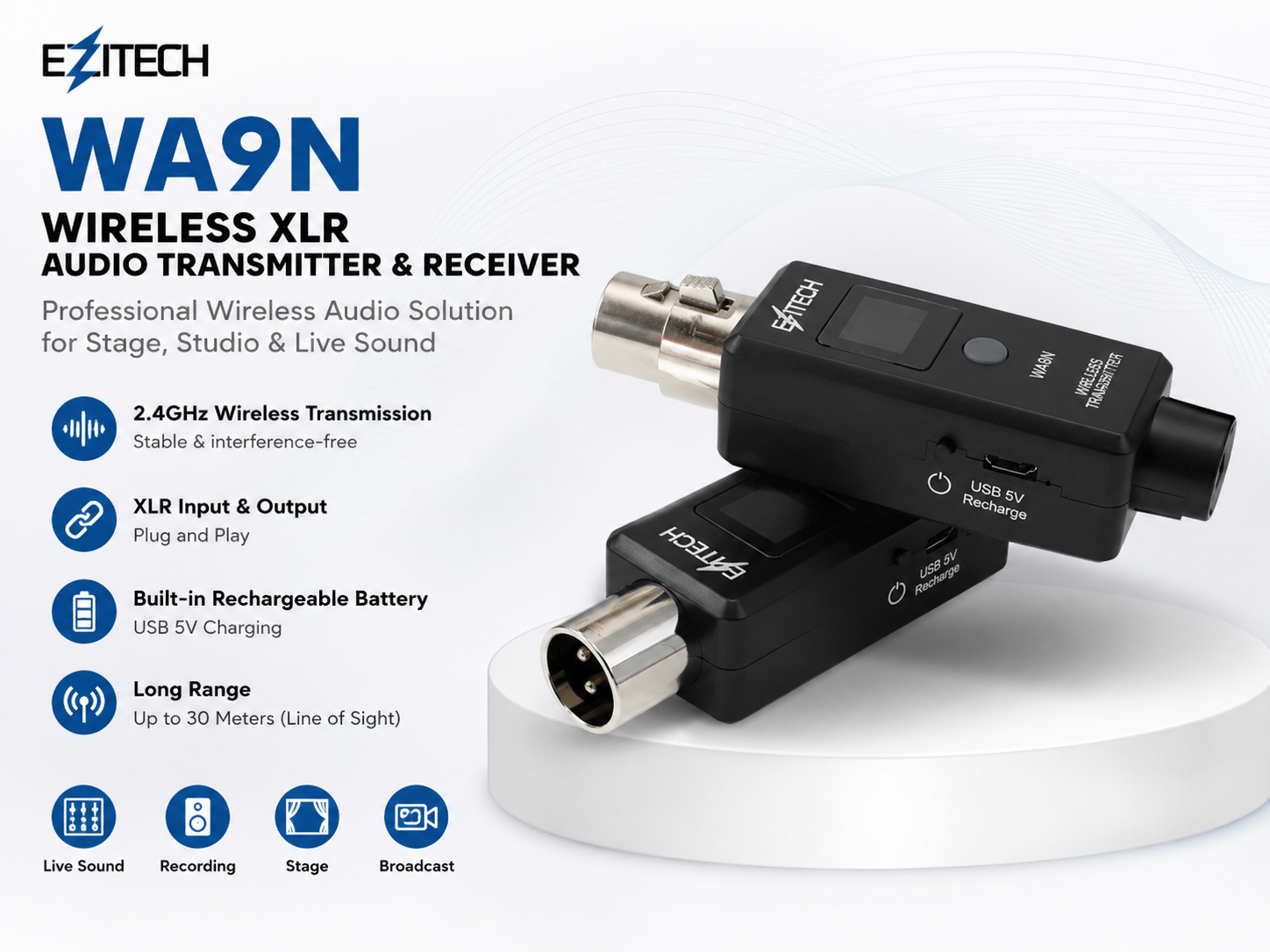 Ezitech WA9N Wireless XLR Audio Transmitter & Receiver
