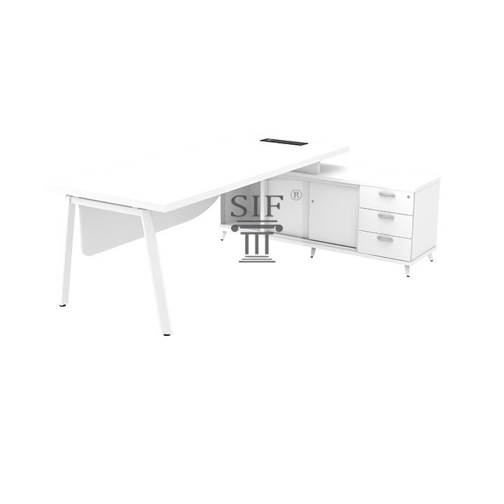 SOU-QASWC2193 Director Table Set included sliding door low cabinet with 3D Drawers (White)