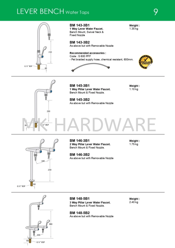 LEVER BENCH (WATER TAPS)