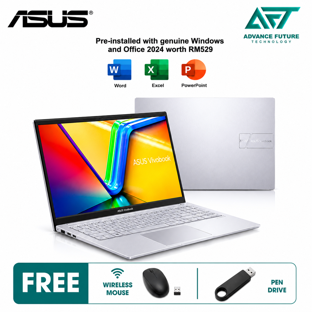 Asus VivoBook 15 A1504V-ABQ269WS 15.6" FHD Laptop Cool Silver ( Intel Core 5 120U, 16GB, 512GB SSD, Intel, W11, H&S 2024&M365 )
