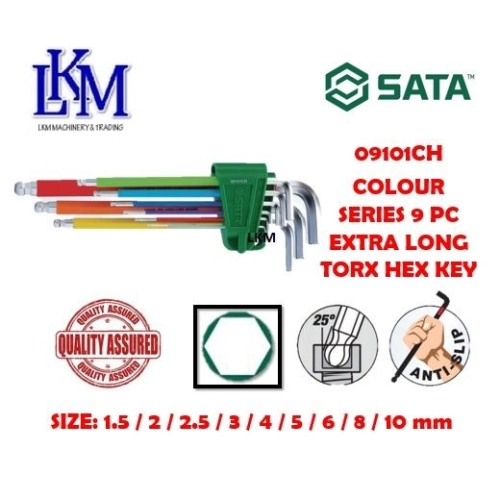 SATA Colour Series 9pcs Extra Long Hex Key 09101CH