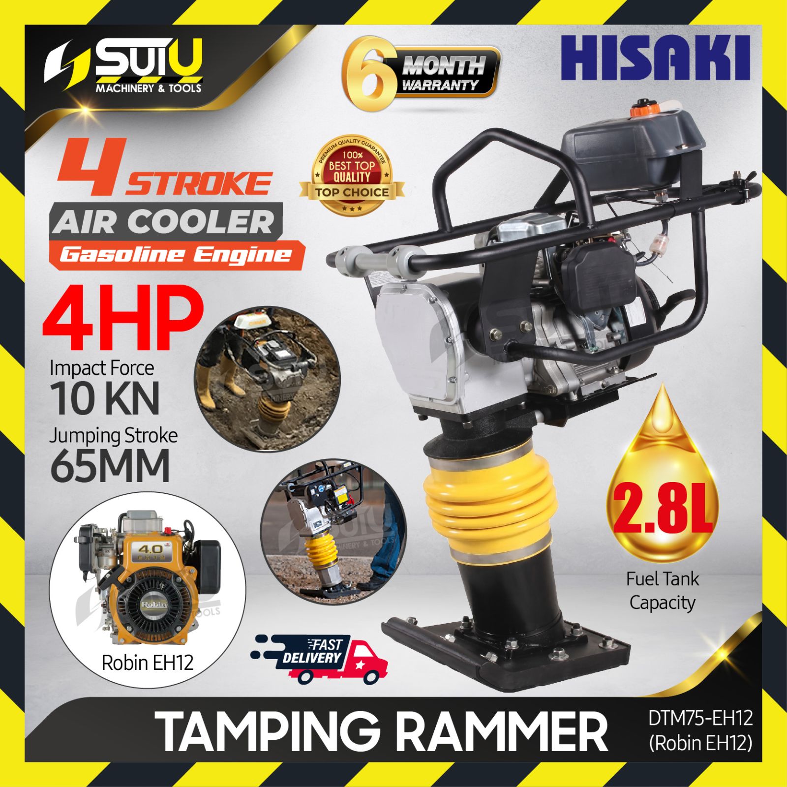 HISAKI DTM75-EH12 / DTM75EH12 4HP Tamping Rammer w/ Robin EH-12 Engine