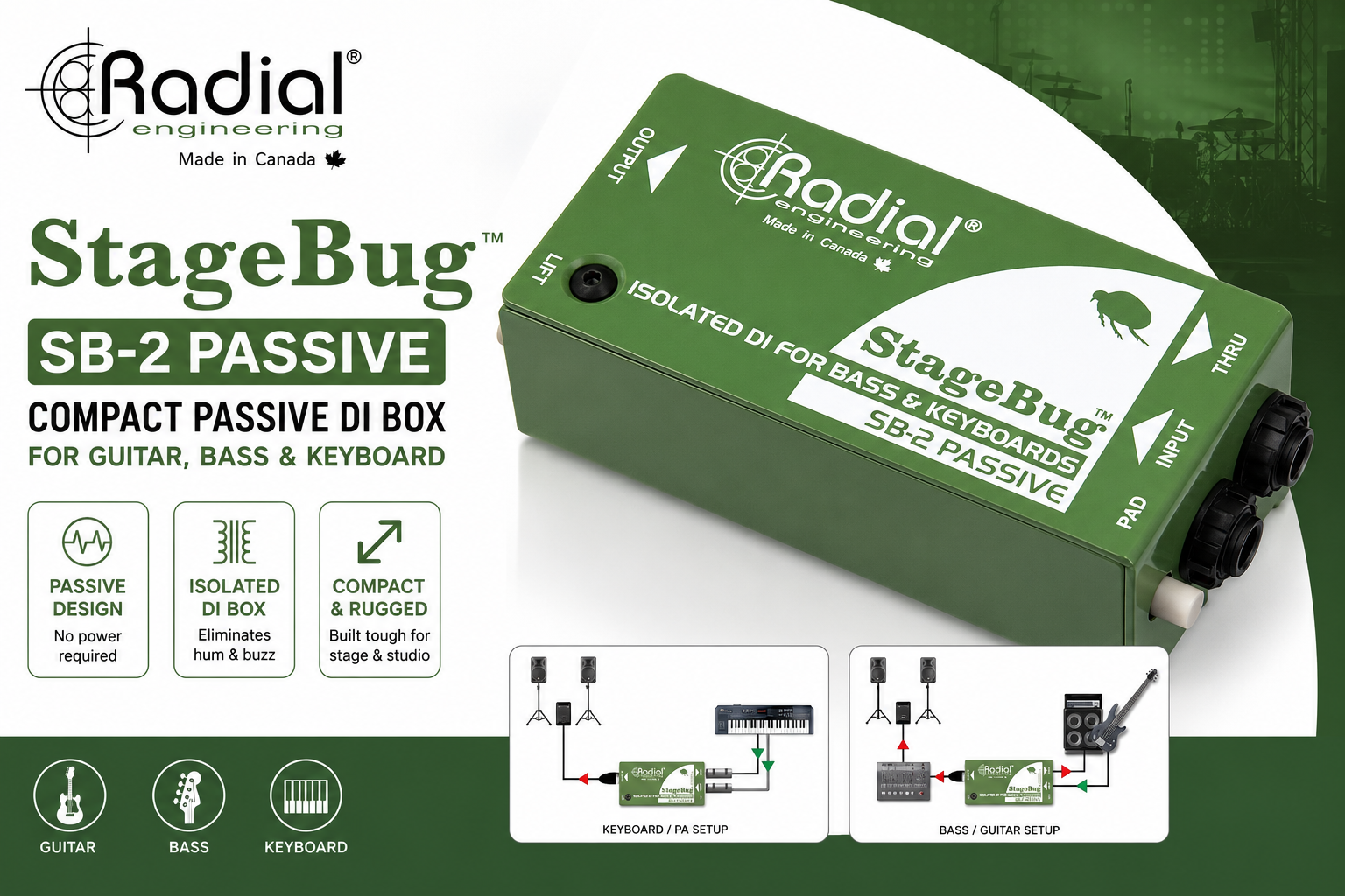 Radial Engineering StageBug SB-2 Kotak DI Pasif Kompak untuk Gitar, Bass & Keyboard