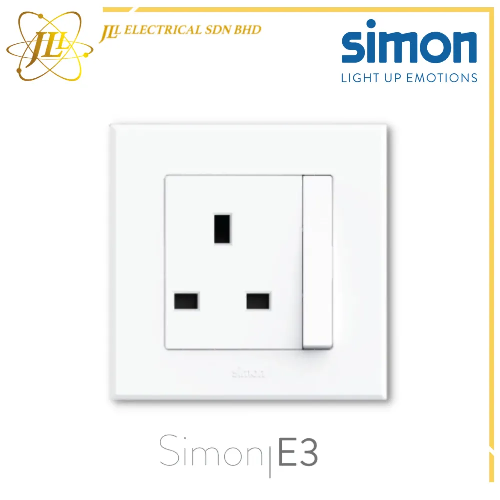 SIMON SWITCH E3 13A 1G FLAT PIN SOCKET OUTLET-BIG ROCKER-WHITE