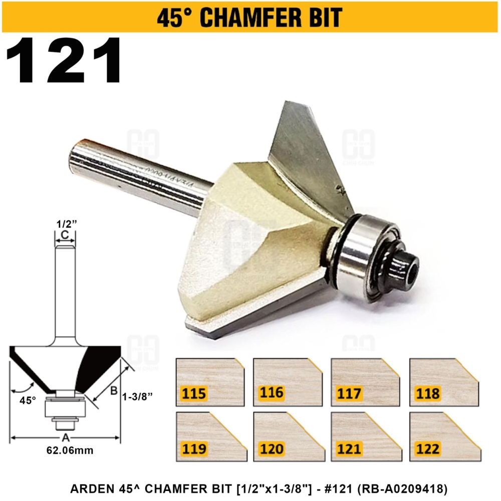 ARDEN 45掳 CHAMFER BIT 1/2"x1-3/8" #121 (RB-A0209418)