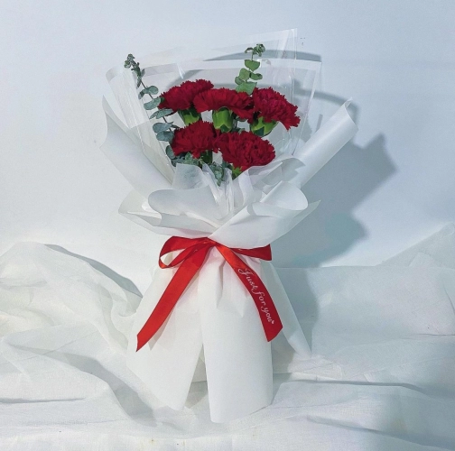 5 Stalks Fresh Red Carnations Bouquet - Y&C Gift Solutions
