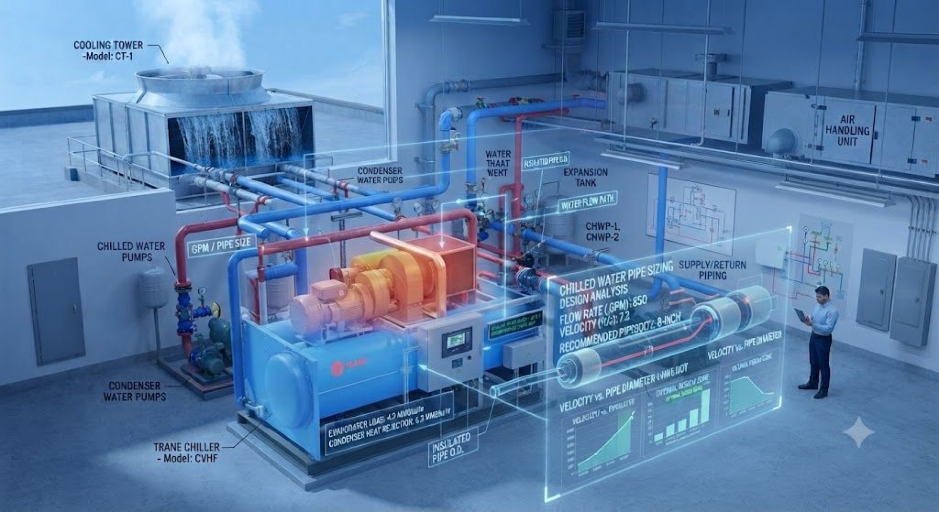 Chilled water pipe sizing design