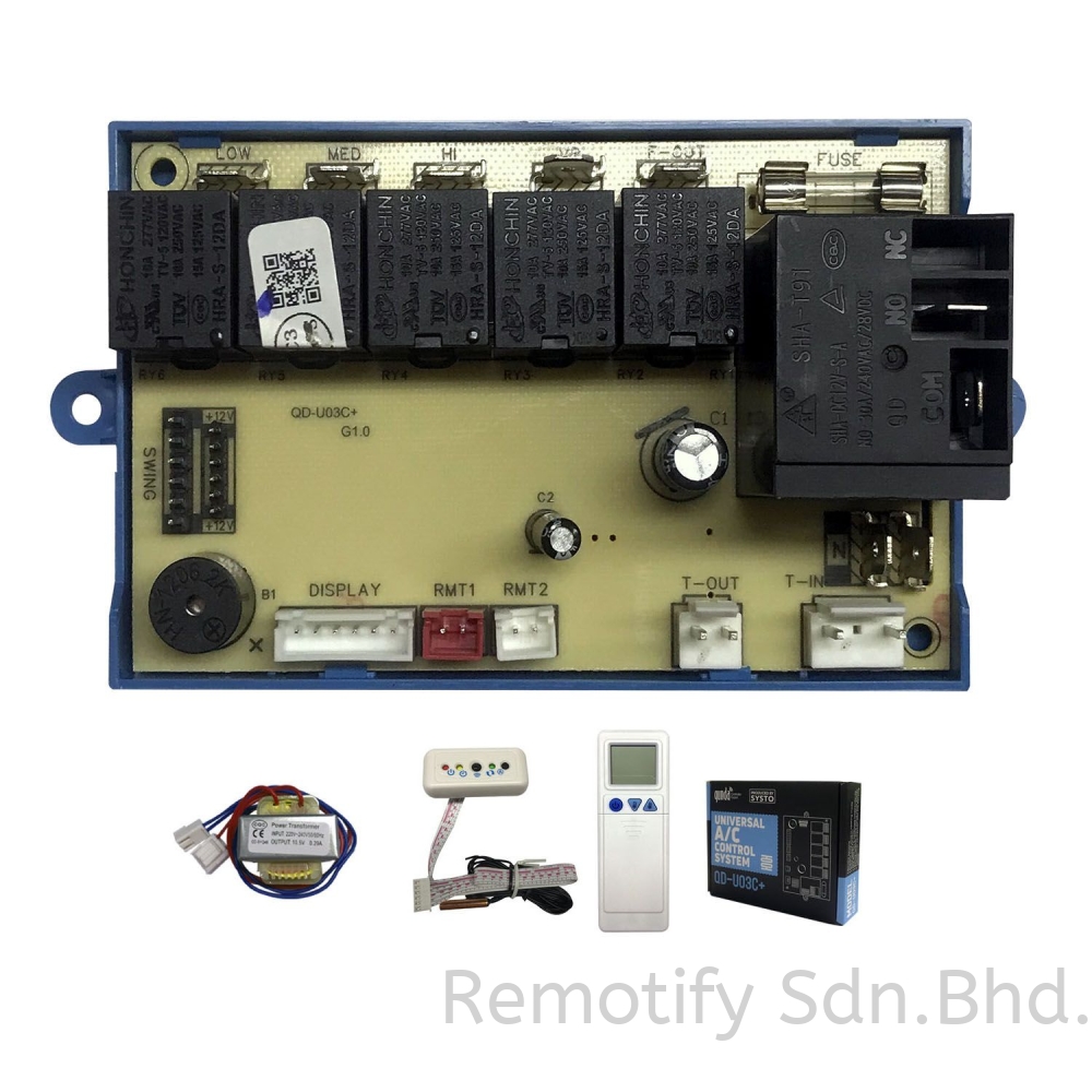 QD-U03C+ Universal Split Air Conditioner Control System | Deluxe Dual Sensor PCB Board with Independent Outdoor Fan Control