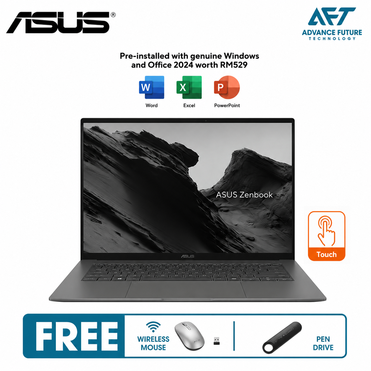Asus Zenbook S14 UX5406A-ASU392WS 14" 3K OLED Touch Laptop Antrim Gray ( Intel Core Ultra 9 386H, 32GB, 512GB SSD, Intel, W11, H&S 2024&M365 )