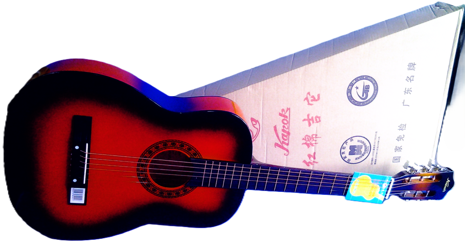 GUITAR/GITAR Original Kapok 38" Acoustic Guitar - Sunburst Red Burst Finish - Perfect for Beginners & Students