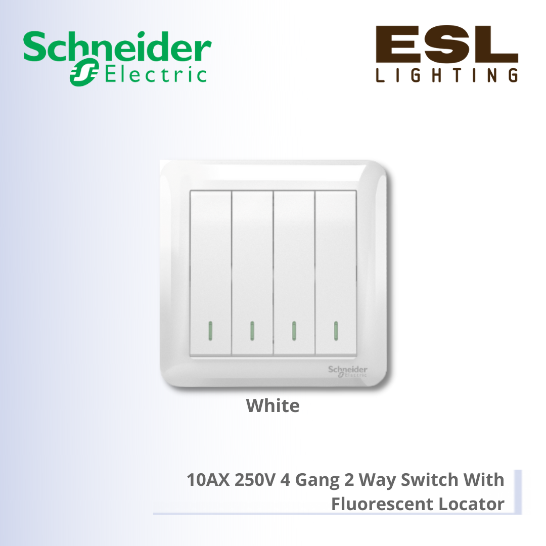SCHNEIDER Affle Plus 10AX 250V 4 Gang 2 Way Switch With Fluorescent Locator - A3G34B2A_WE_G11