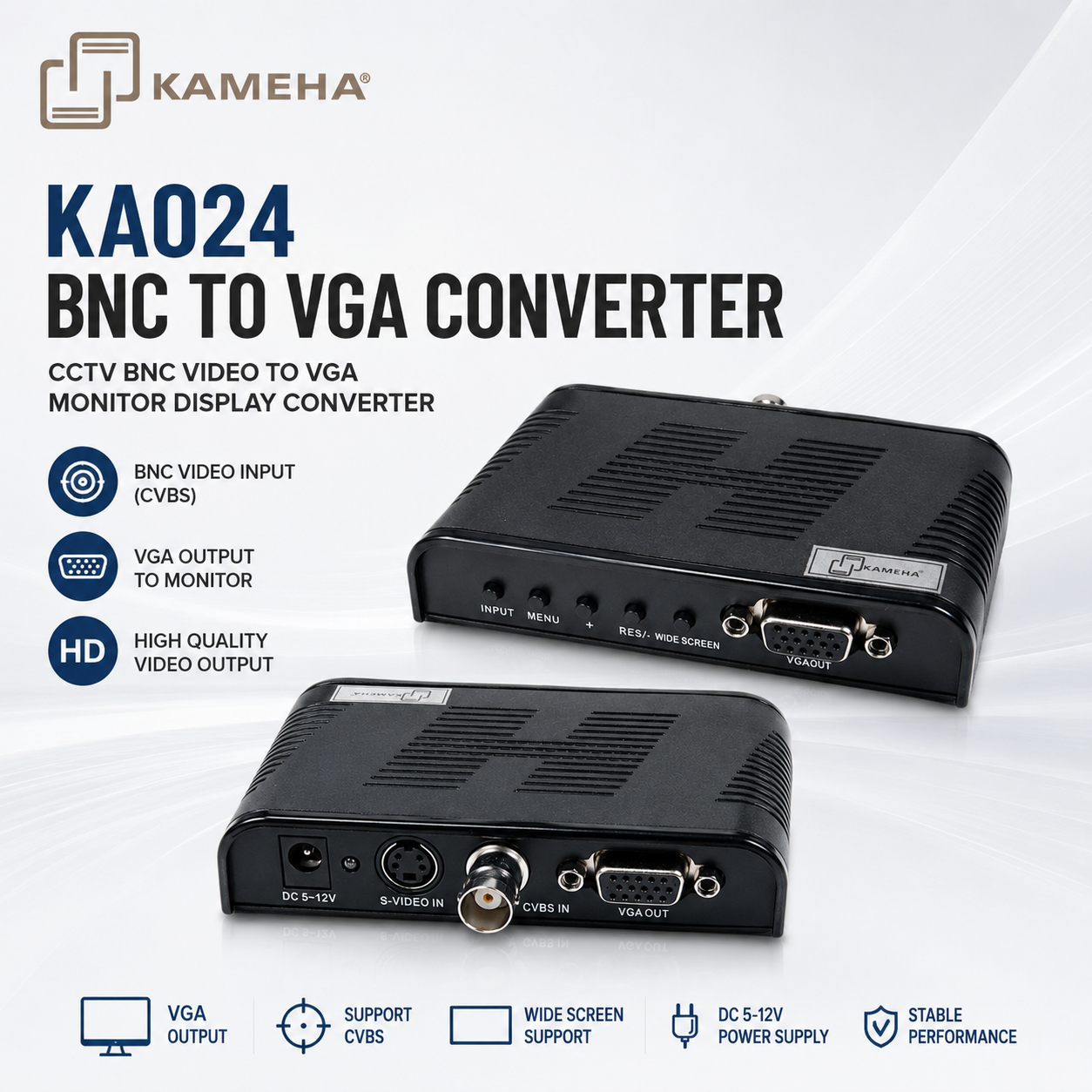 KAMEHA KA024 BNC 转 VGA 视频转换器 – CCTV BNC 视频转 VGA 显示转换器