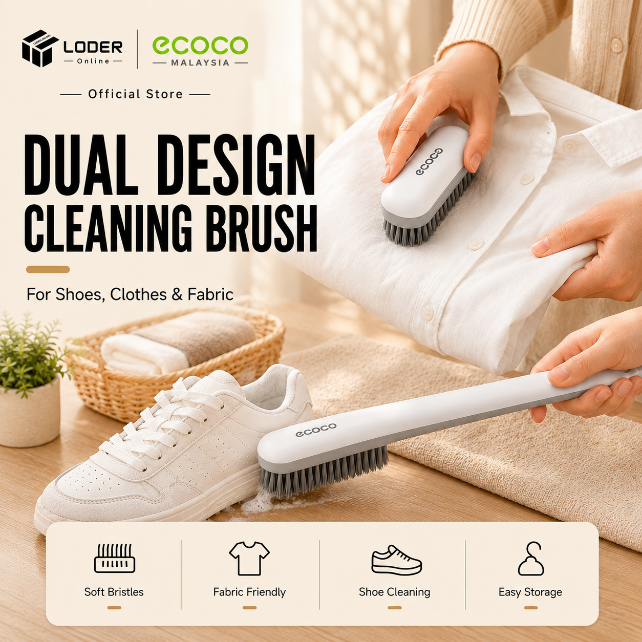 LODER ECOCO Shoe Brush Clothes Fabric Cleaning Brush Soft Bristle Laundry Stain Scrub Brush