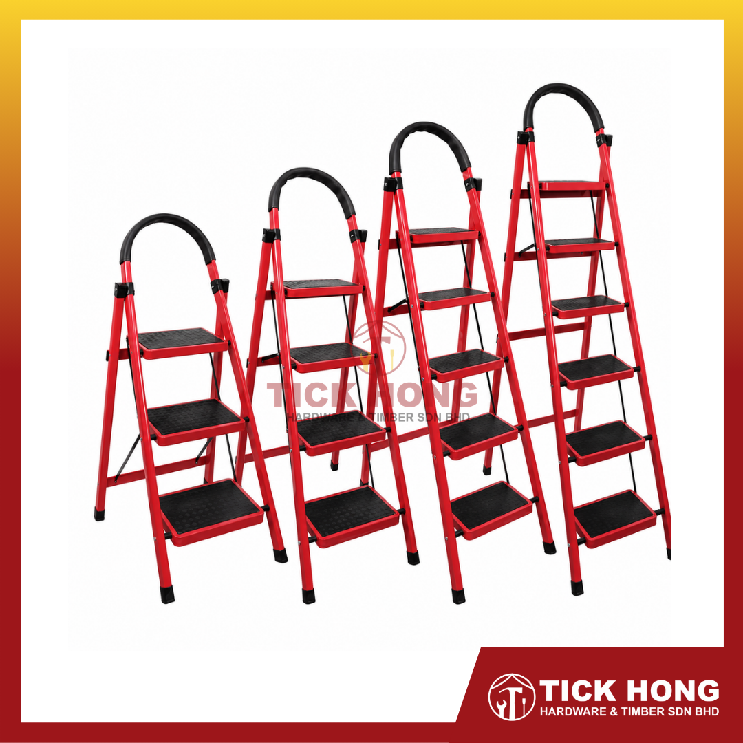 Household Indoor Folding Pedal Steel Pipe Telescopic Stair Platform Ladder (Red/Black)