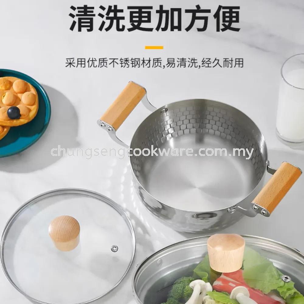 SXPG 18CM 20CM 22CM Stainless Steel SNOW FRYING POT  Cooking Pot DOUBLE HANDLE WITH GLASS LID