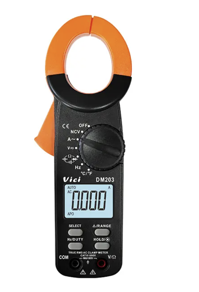 Vici DM203 Clamp open 35mm, True RMS, Capacitance, Frequency, Temperature, NCV tests, Backlight.