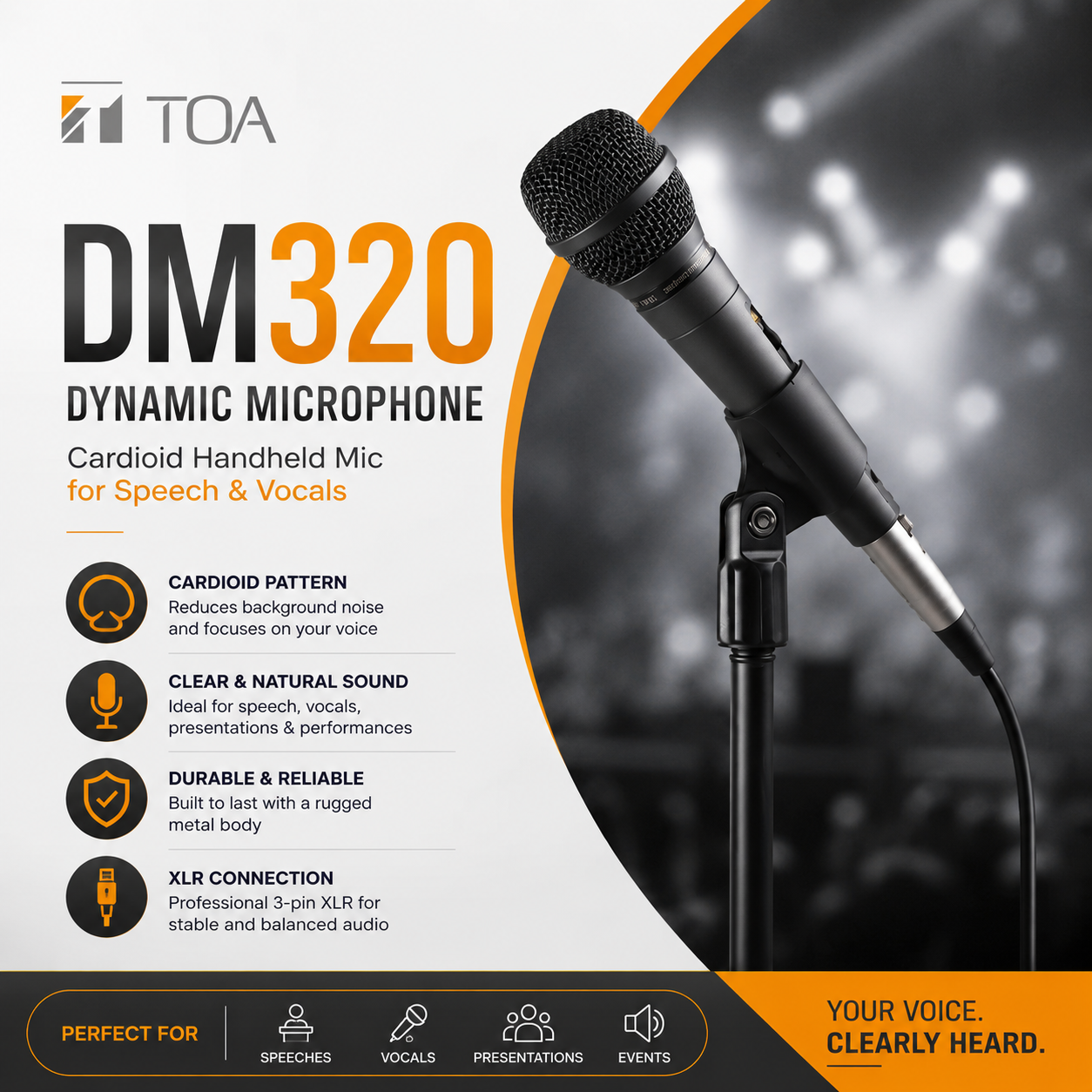TOA DM320 Mikrofon Dinamik – Mikrofon Pegang Kardioid untuk Ucapan & Vokal