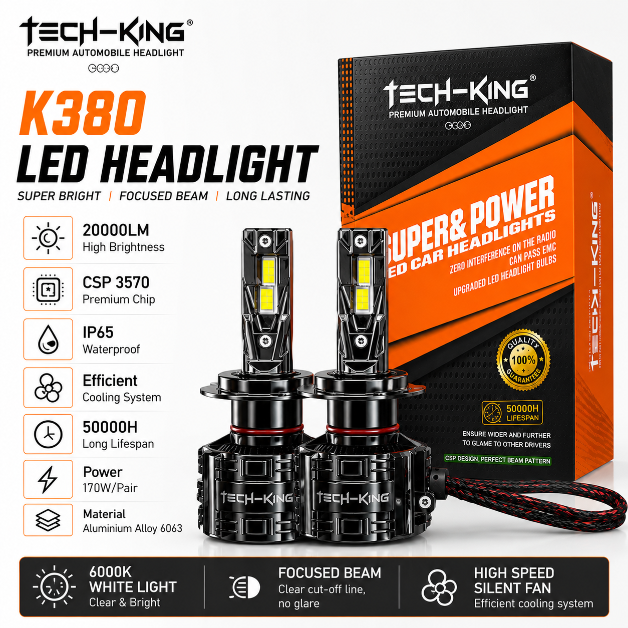 TECH KING K380 LED Headlight 170W