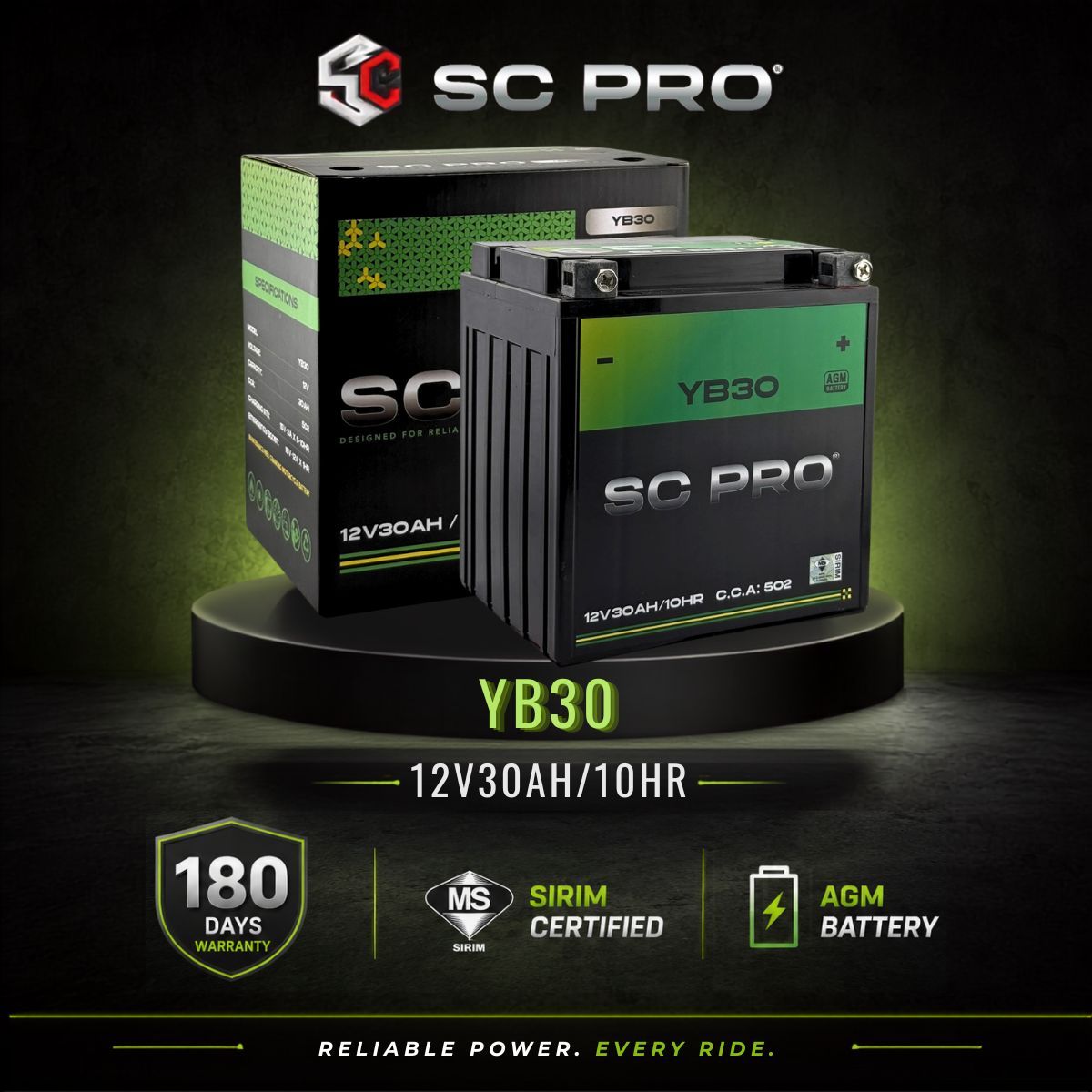 YB30L-BS SC PRO - BATERI Harley Davidson 1803 CVO FLH(TOURING)2007-2016/1870 CVO FLH SERIES 2017-2019/1340 FL,FLH(TOURING)1997-1998/1450FL,FLH SERIES(TOURING)1999,2000-2006/1584 FL,FLH SERIES(TOURING)2007-2010